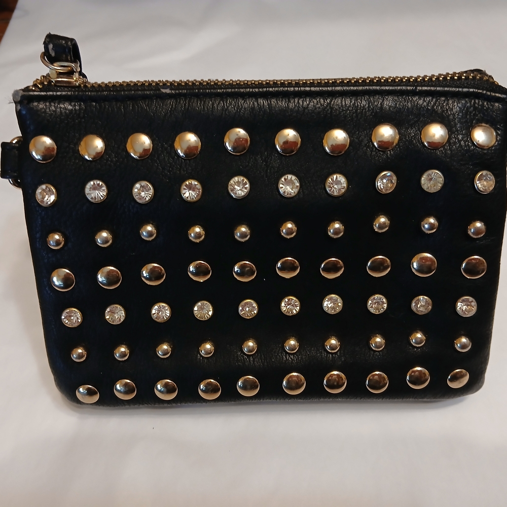 Charming Charlie Black Studded Leather Clutch